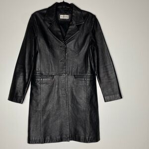 Charles Klein Black Genuine Leather Button Down Jacket Coat Women's Size Medium